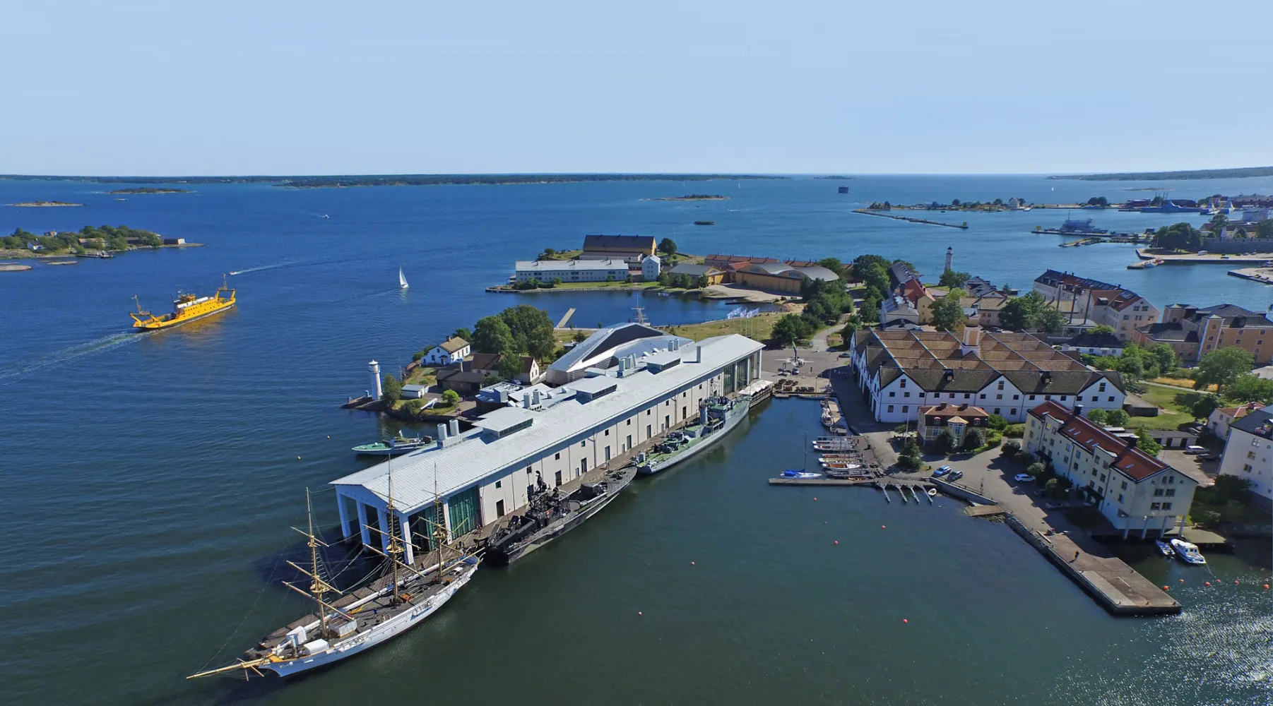 Flygbild över Marinmuseum och Stumholmen
