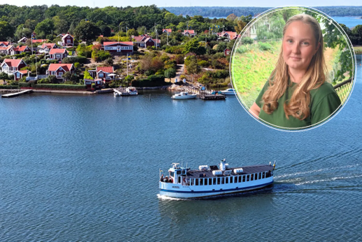 M/s Axel med infällt foto av sommarjobbare
