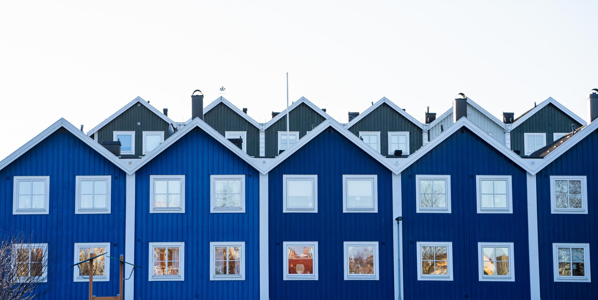 Blå hus på Björkholmen i Karlskrona