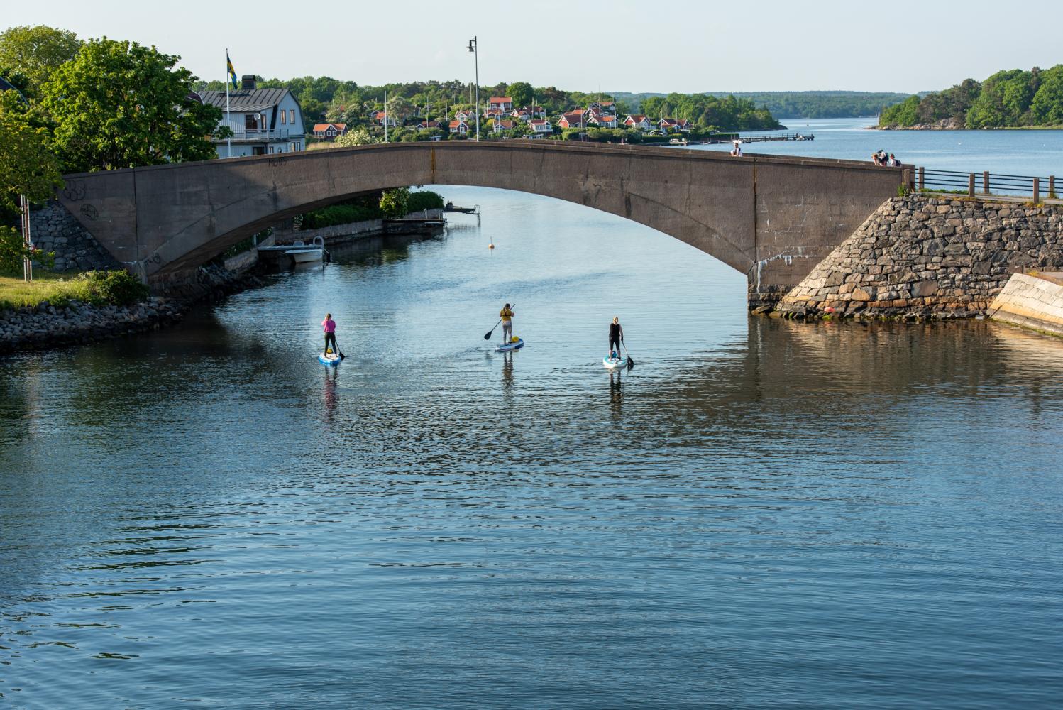 Tre kvinnor paddlar i borgmästarefjärden