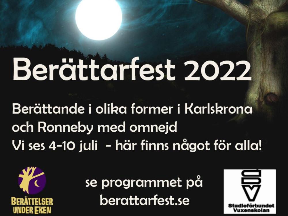 Affisch med information kring berättarfesten 2022